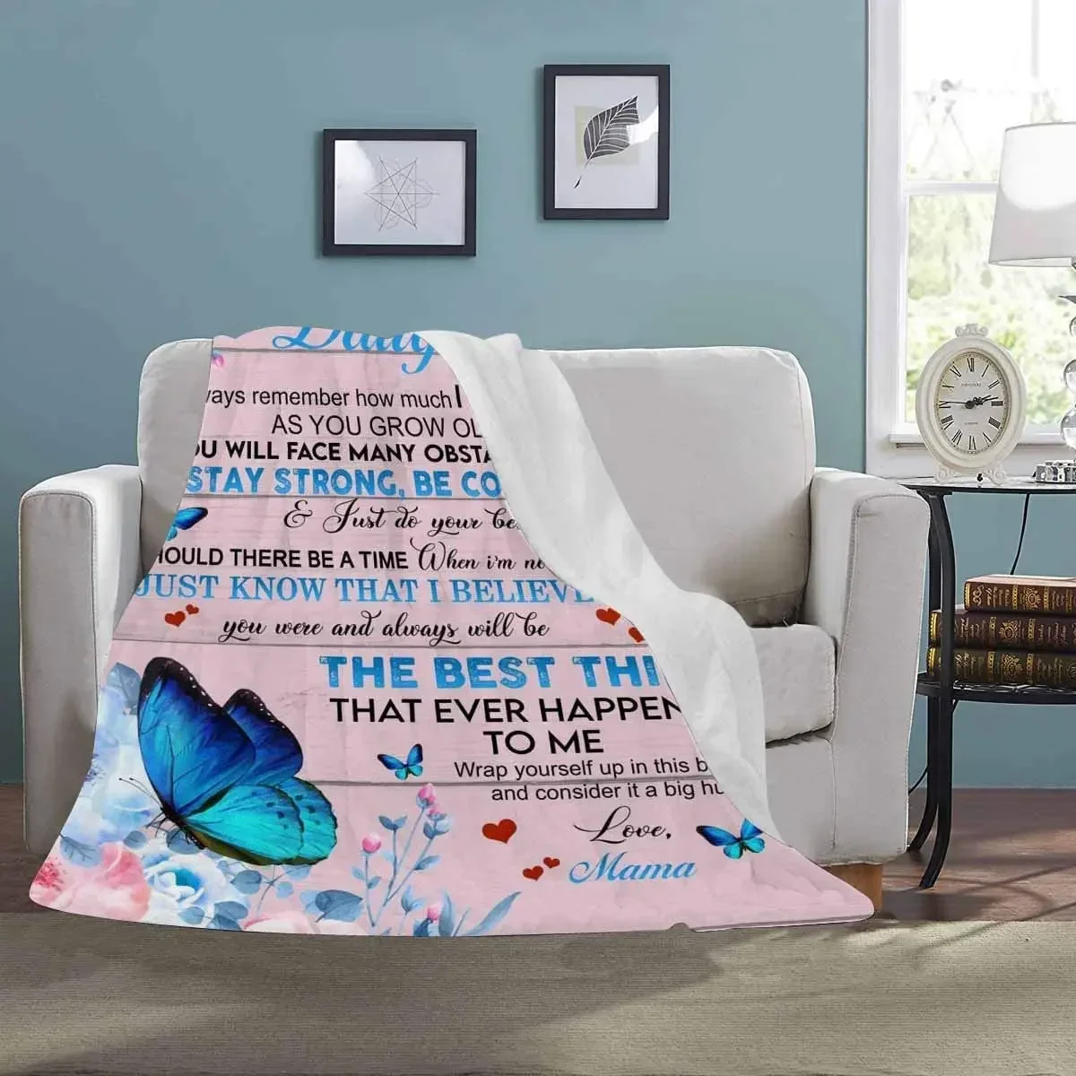 بطانية لابنتي من ماما تذكر دائمًا كم أحبك على شكل فراشة زهور رمي بطانية للأريكة والسرير المخصص #3