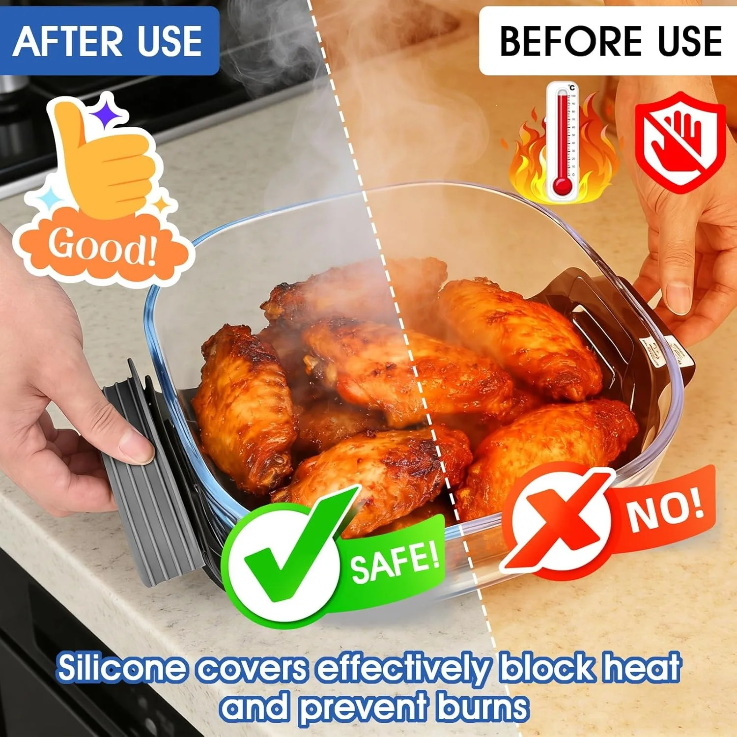 2pcs Silicone Handle Covers for Ninja Crispi Air Fryer Heat-Resistant Burn Protection for 2.5/4/6QT Glass Containers Accessories view 3