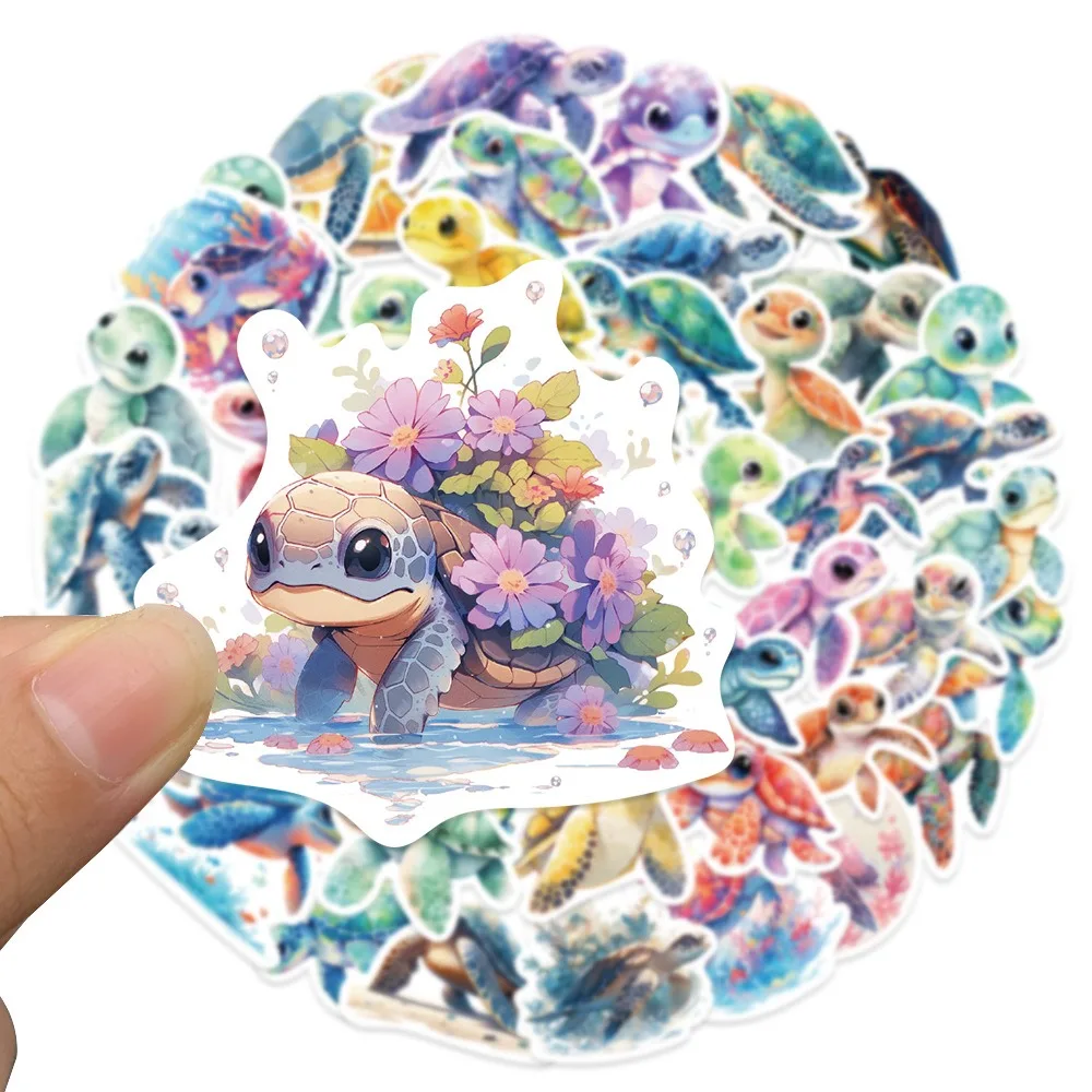 50pcs Colorful Cartoon Turtle Stickers Aesthetic Phone Wall Scrapbook Motorcycle Waterproof Cartoon Sticker for Kids Toys Gifts