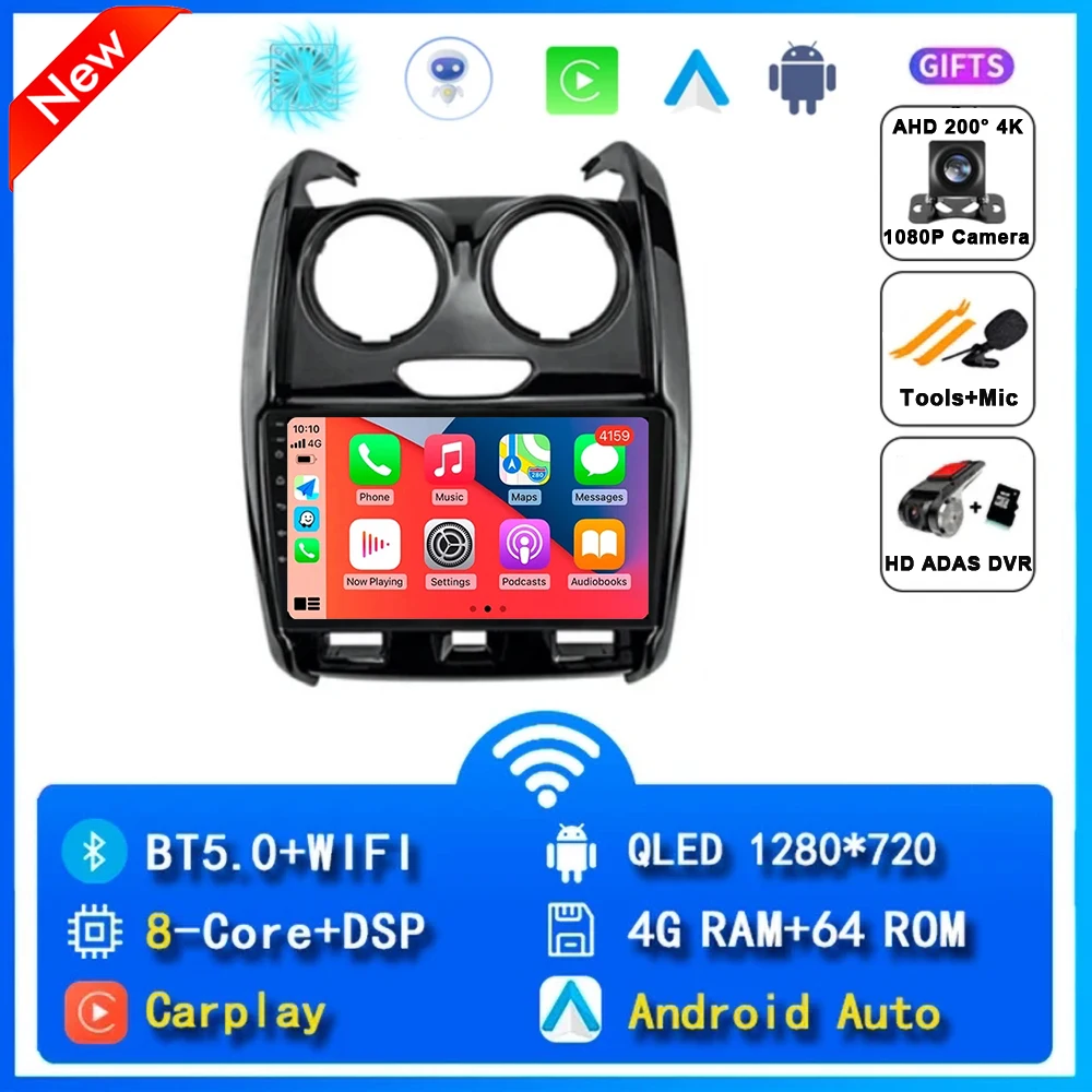 Android 15 Carplay Autoradio Voor Renault Duster 2014 2015 2016 2017-2020 Navigatie GPS Multimedia Speler Stereo WiFi + 4G DSP BT