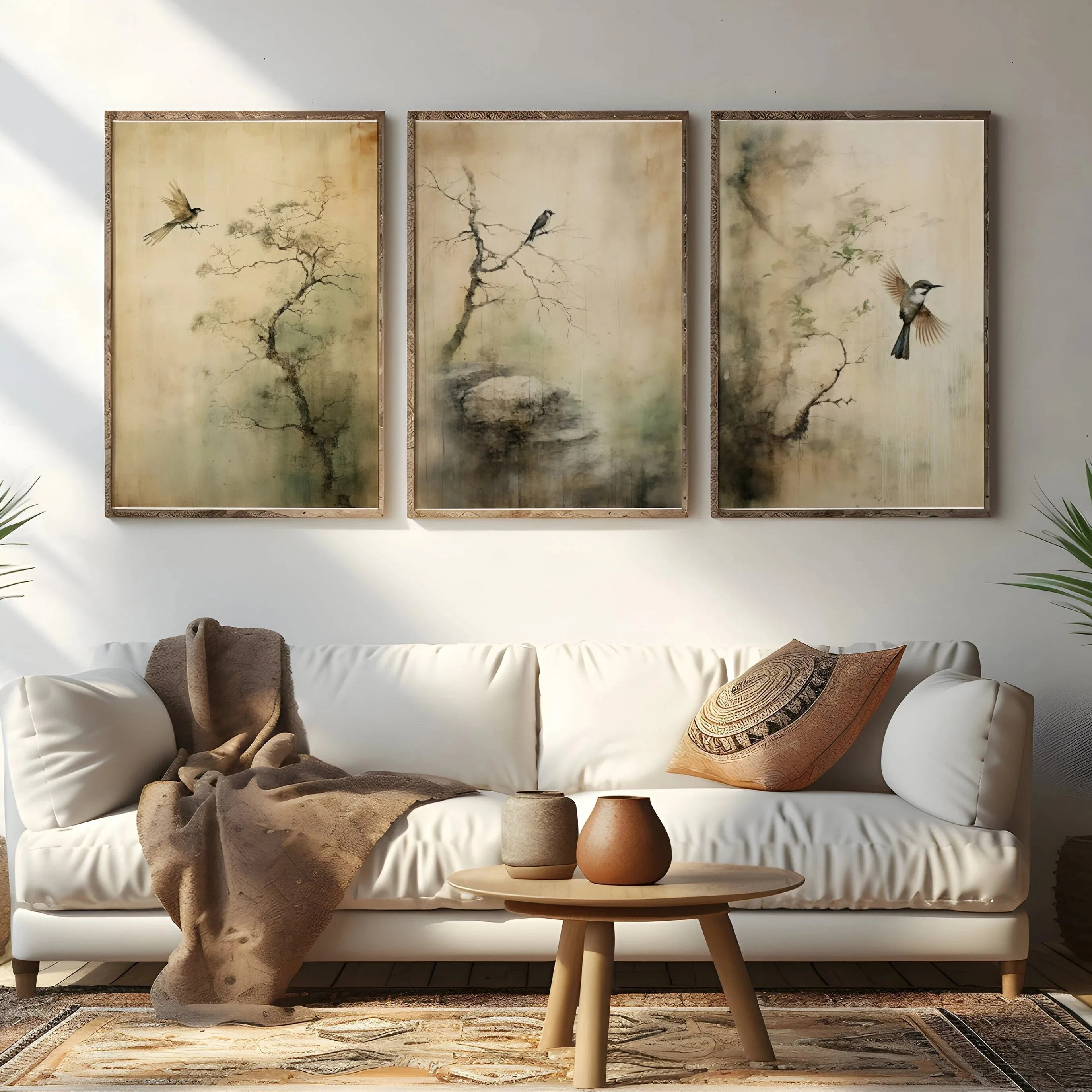 Japanese Cute Bird Animal Canvas Poster Green Tree Landscape Japanese Art Canvas Prints for Modern Living Room and Home Decor