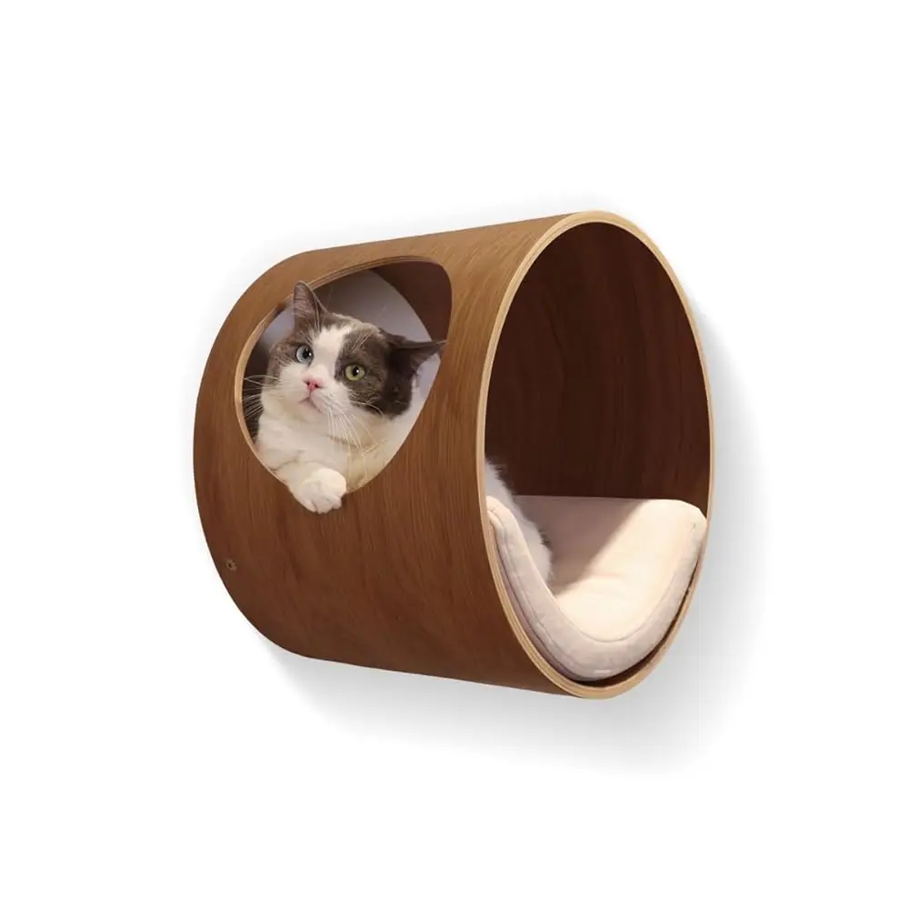 

Round Cat Wall Bed Cat Shelves For Large Cat Wall Mounted Cat Perch With Cushion Wooden Cat Condo Cat Wall Furniture