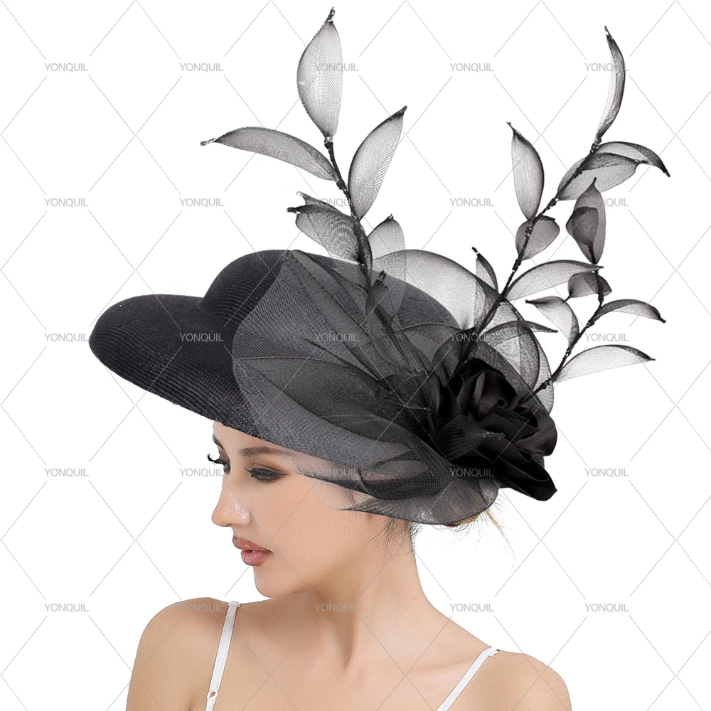 

Women's Imitation Sinamay Fascinator Hat with Flower And Feather Kentucky Derby Tea Party Hairband Mesh Cap for Ladies