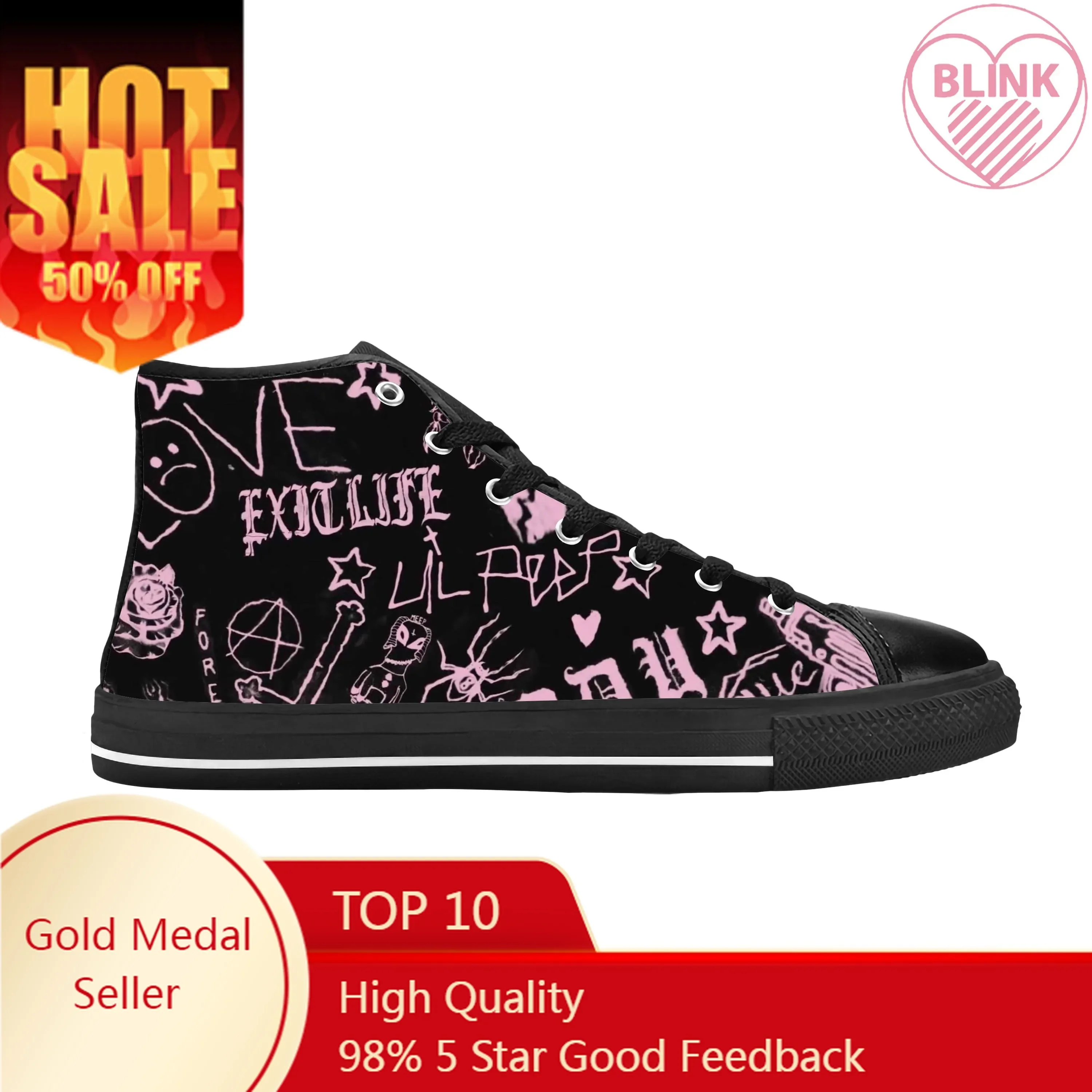 Hot Lil Peep Hip Hop Rap Rapper Music Singer Rock scarpe di stoffa Casual High Top confortevole traspirante stampa 3D uomo donna Sneakers