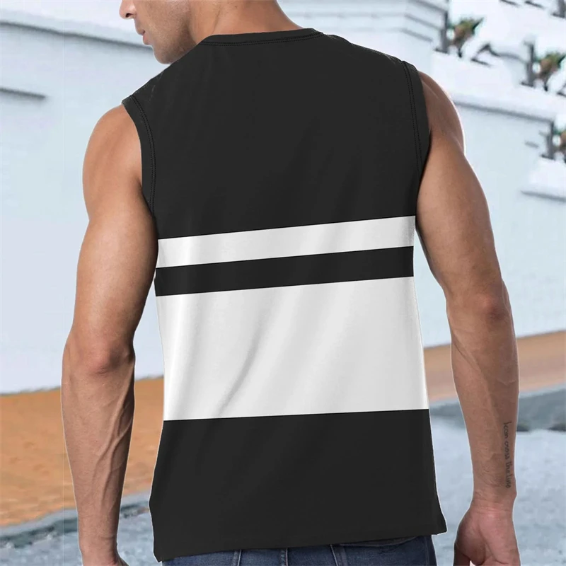 

Simple Fashion Contrast Vest For Men Summer Casual Sleeveless 3D Printed Vacation Tank Tops Loose Breathable Daily Wear Tops