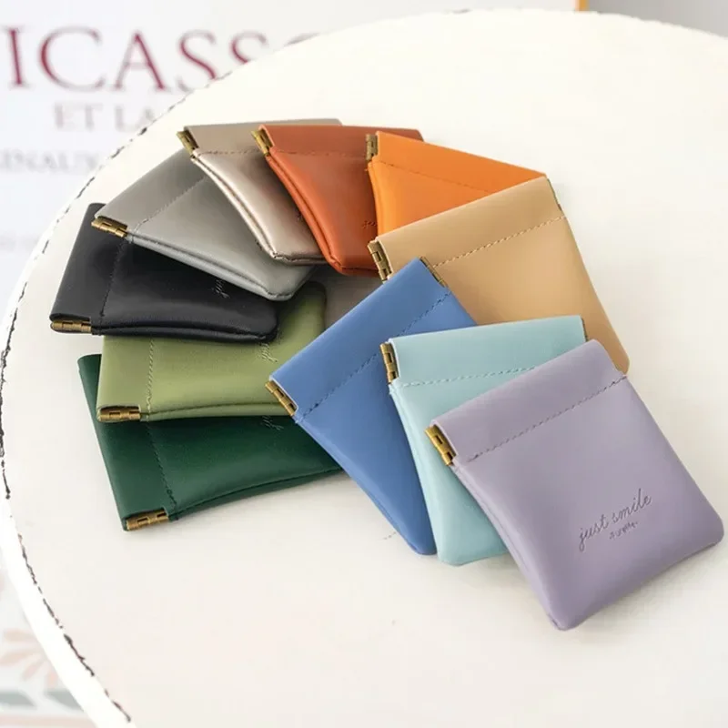 New Mini Delicate Coin Purse Solid Color Simple Portable Key Organizer PU Leather Soft Side Magnetic Buckle Lipstick Hand Bag