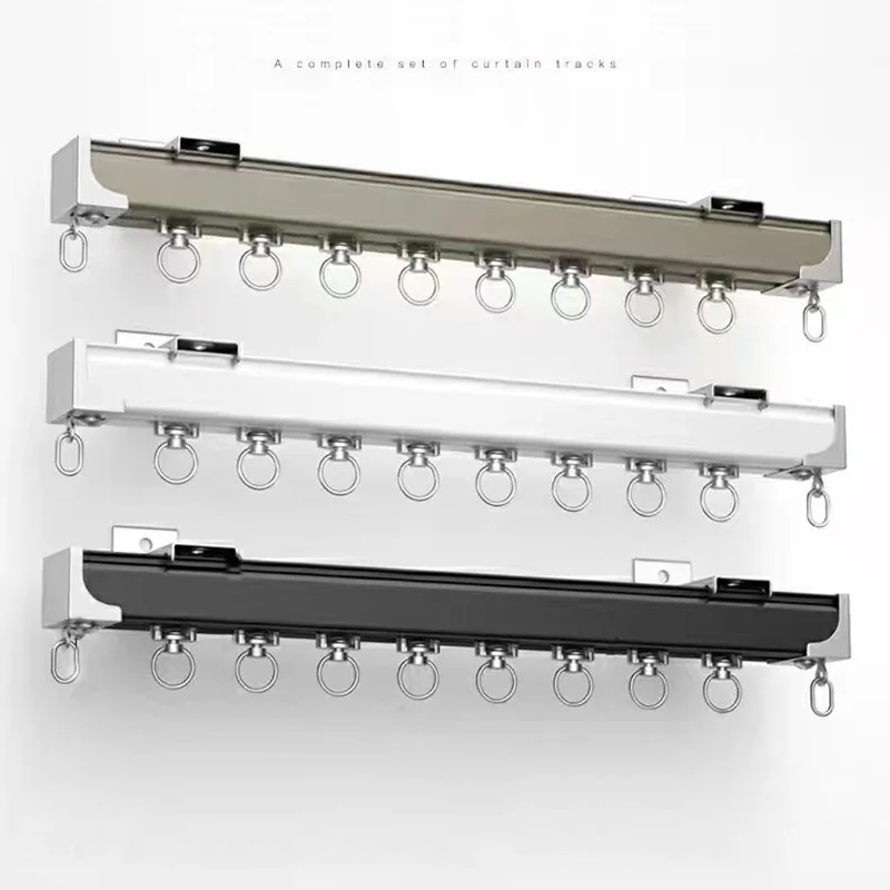 Mute Pulley Curtain Track Super Thick Curved Straight Rail Single Double Pole Ceiling Side Mount Rod Accessories Customize Size