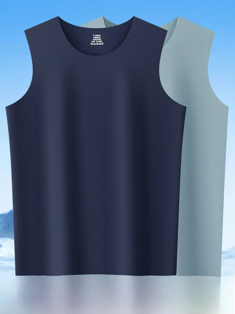 

enben Dad Ice Silk Vest Loose Fit Thin Summer Fitn Tank Top for Men Home Base irt Busin Casual round Ne
