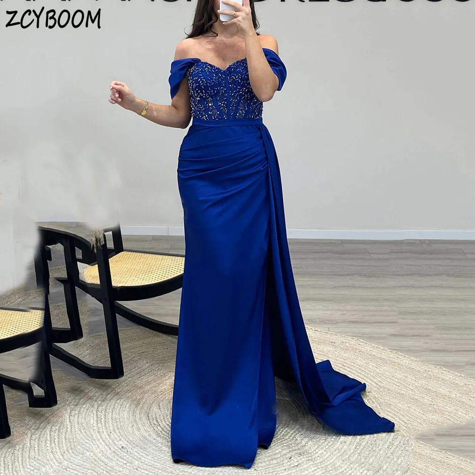 

Elegant Sweetheart Sequin Appliques Off The Shoulder Evening Dress 2024 Mermaid Floor Length Sweep Train Stain Zipper Prom Dress