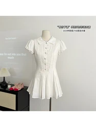 Women's White A-Line Dress Harajuku Korean Style Vintage Short Sleeve Midi Dress For Women Clothes Summer One-Piece Dresses 2023