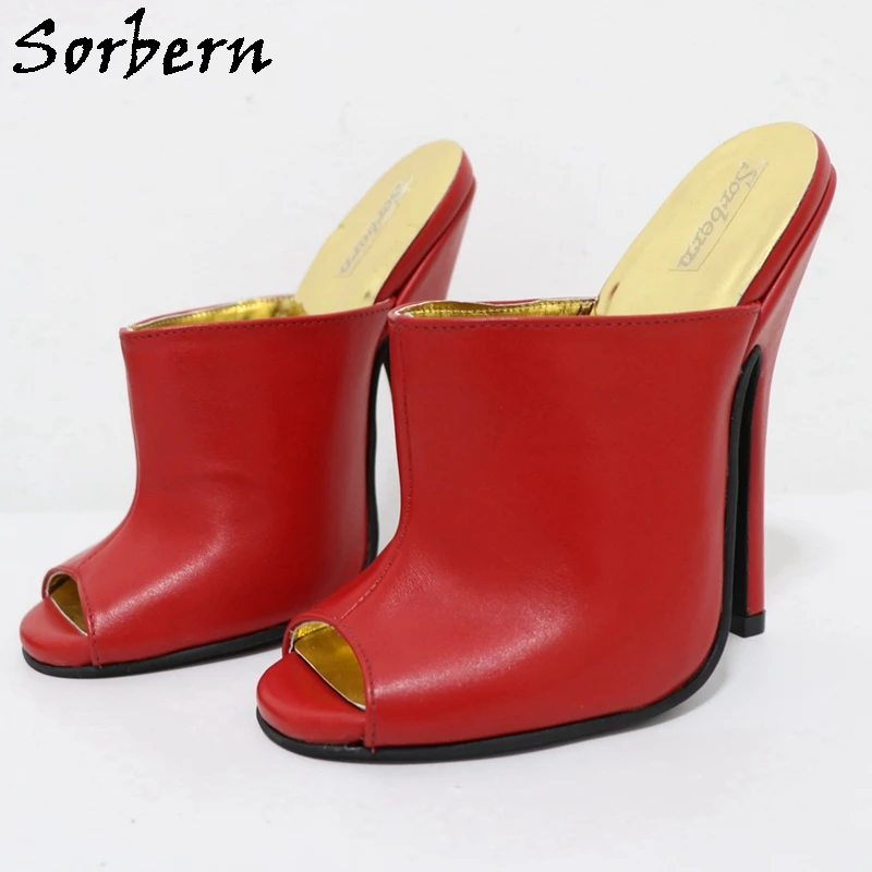 Sorbern 14Cm pantofole in vera pelle donna tacchi a spillo tacchi alti punta tonda muli aperti diapositive scarpe estive Slip On colori