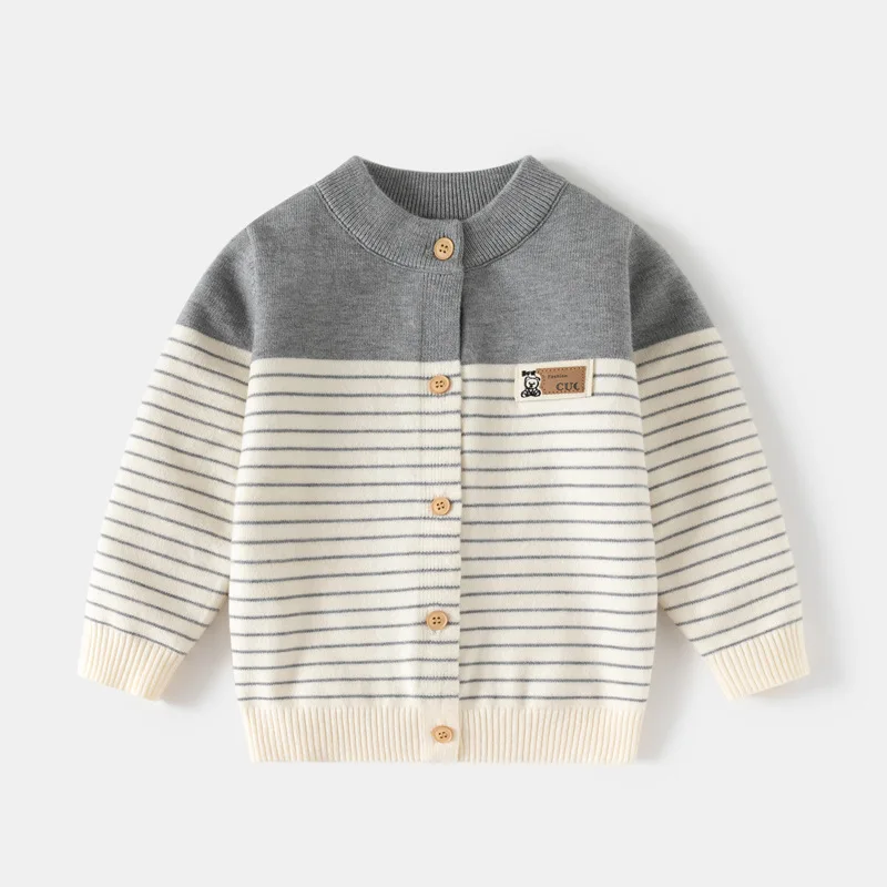 

Однослойный свитер для мальчиков, вязаный кардиган в тонкую полоску на осень и зиму, размеры 100-140