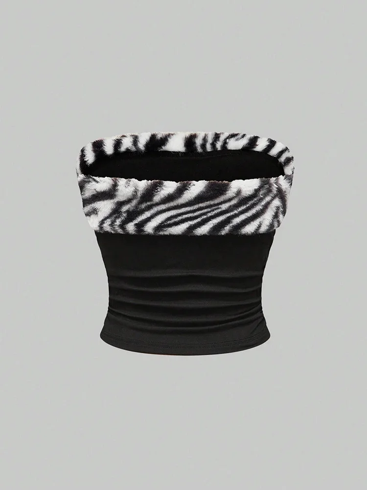 New rhinestone leopard print crop top slim fit sexy hot girl y2k fringed fashionable strapless vest