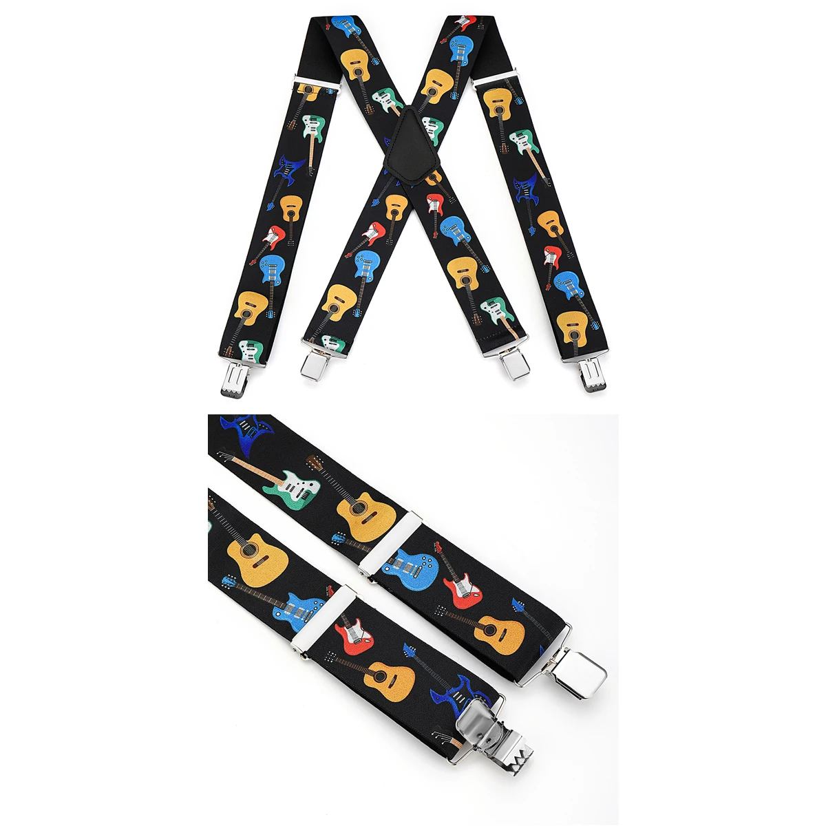 Adjustable Elastic Suspenders with Musical Instrument Patterns for Dress Pants and Suits