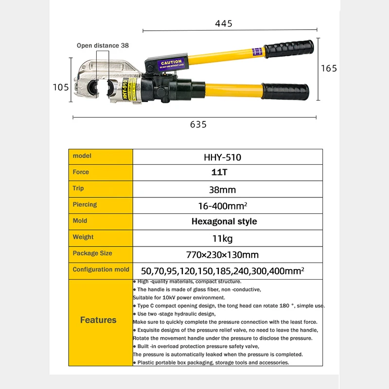 Hydraulic Hand Crimper Tool Hydraulic Crimping Plier Range 16-400m㎡ Pressure11T Manual terminal clamping C-H-type wire clip tong