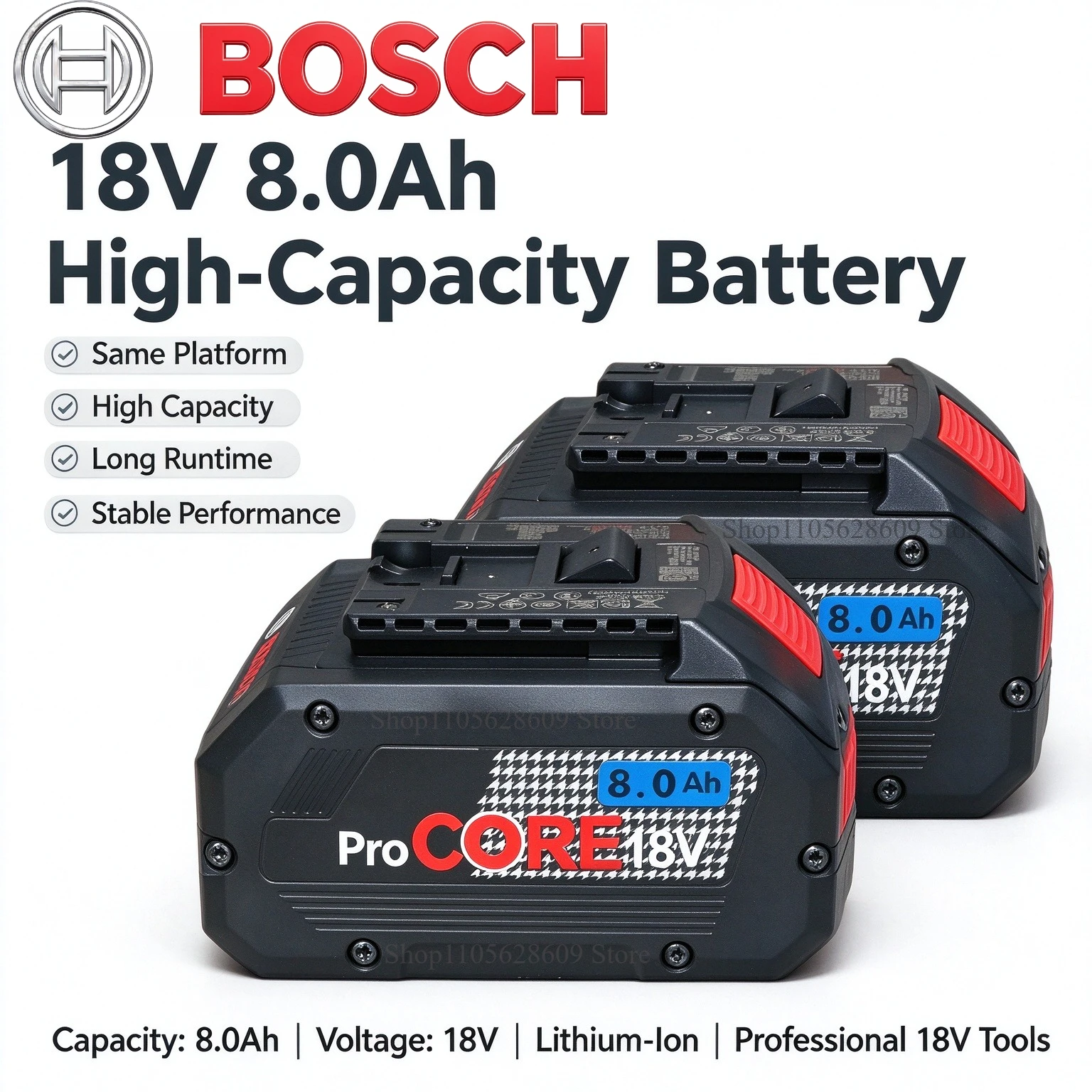 Bosch 18V 8.0Ah ProCORE Li-ion Battery 21700 Cell Power Output for BAT609 BAT618 GBA18V80 Cordless Drill for 18V Electric Tools