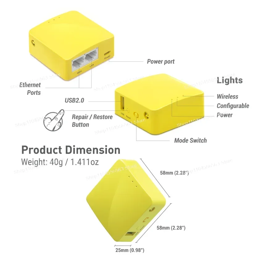 Portable Travel Router-MT300N-V2 Mini Wireless Pocket-Sized for WiFi Access On-the-Go Use