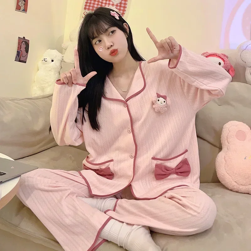 Sanrio My Melody Home Pyjama Dames Lente Herfst En Winter Lange Mouwen Kuromi Pochacco Schattige Meisjes Dunne Koreaanse Thuis Pyjama