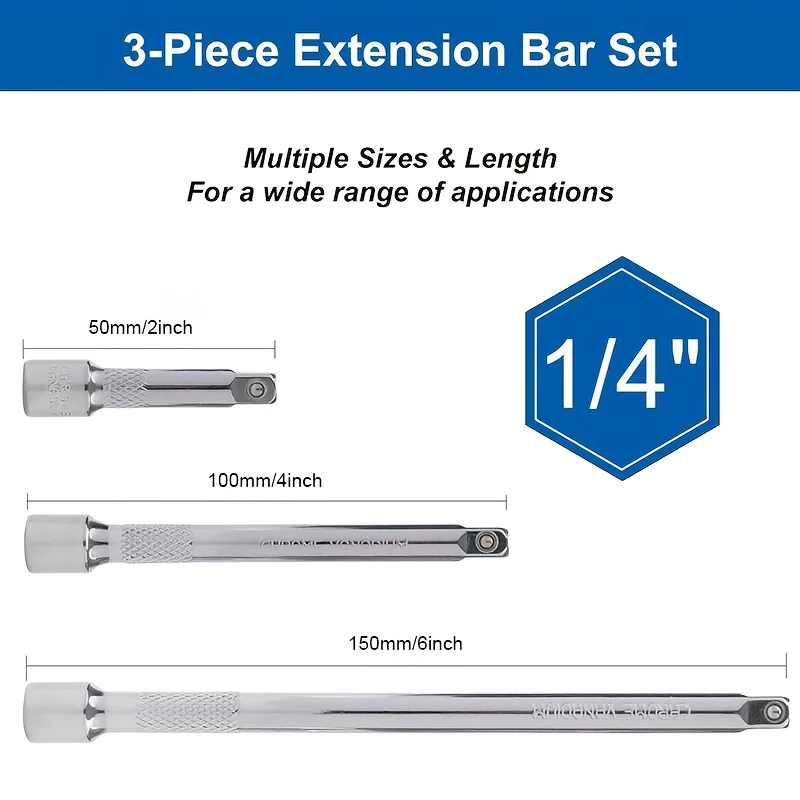 1/4 "3/8" 1/2 "Drive Extension Set Socket Ratelsleutel Extension Bar, 50/100/150/250mm Ratelsleutel Socket Extender Handje
