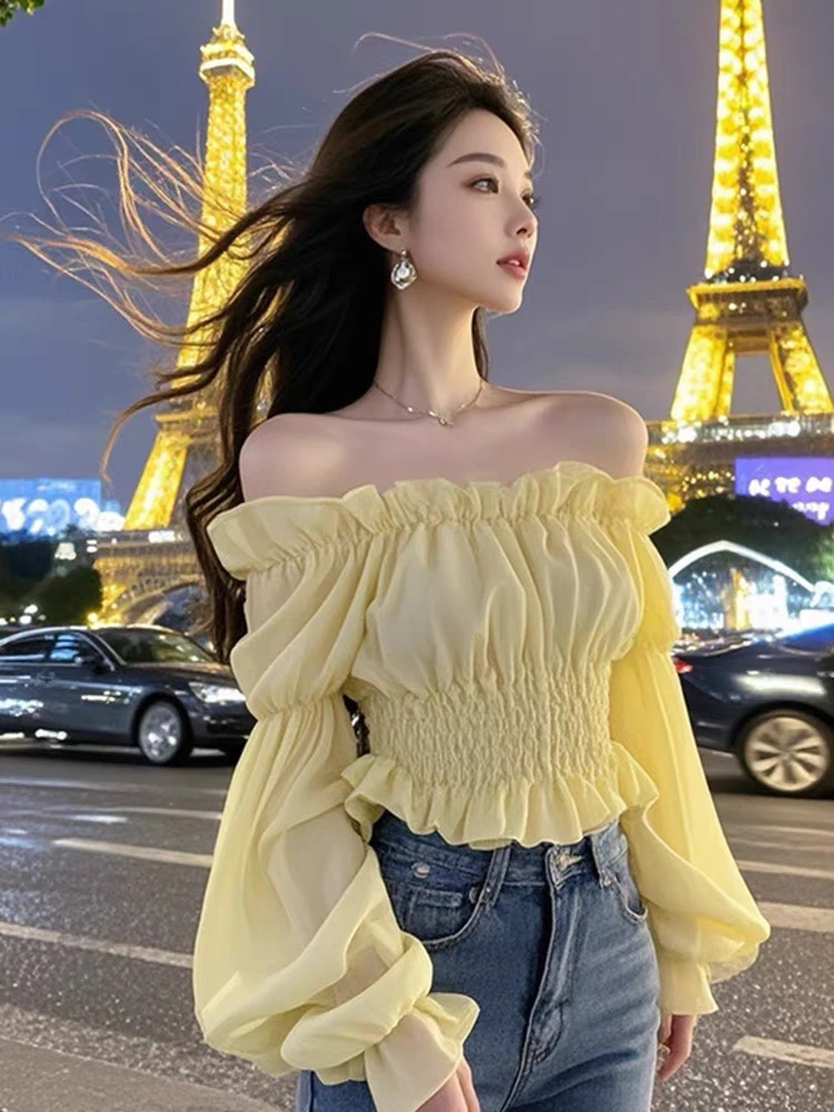 Slimming Long Sleeve One Shoulder Dress Women's Inner Wear Floral Lace Commute Style Korean Version Spring New Arrival