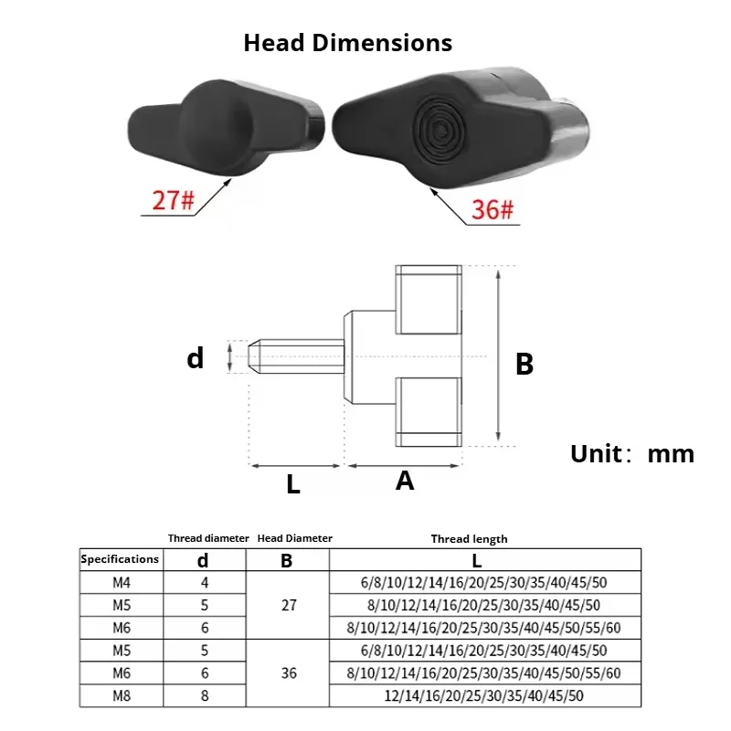 2/3/5pcs M4 M5 M6 M8 Black/White Galvanized Hand Screw Plastic Head Z-shaped Handle Screw Wrapped with Glue Handle Bolt