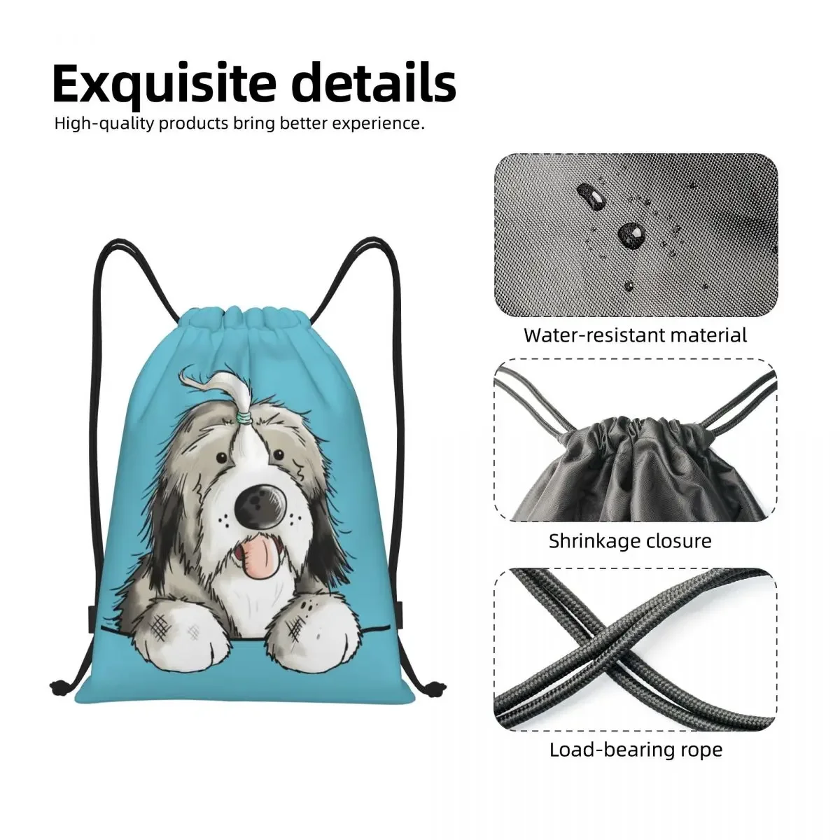 Custom Happy Bearded Collie Dog Drawstring Bags Women Men Lightweight Pet Animal Sports Gym Storage Backpack