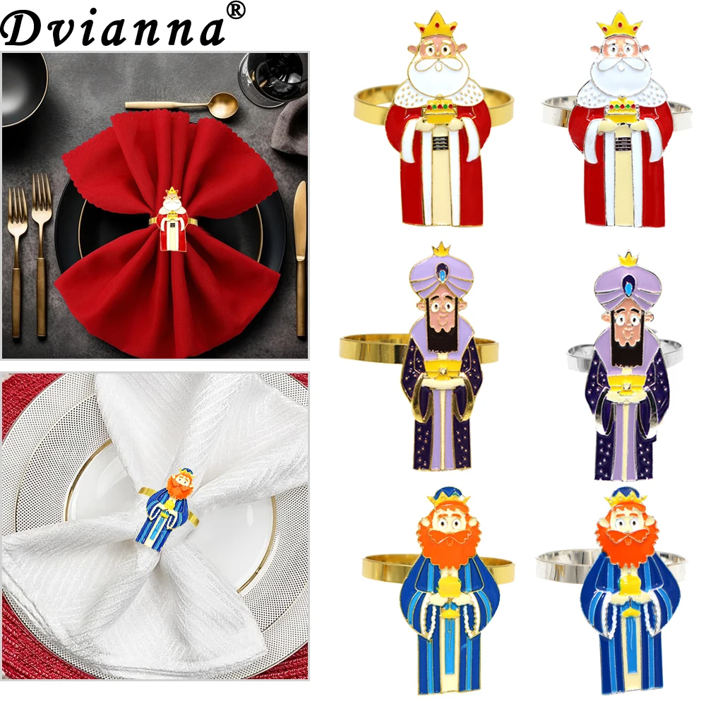 6Pcs Three Wise Men Napkin Rings Three Kings Napkin Holder Napkin Buckles for Spanish Children's Day Party Dinner Table Decor