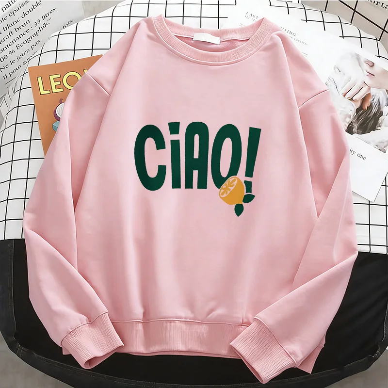 

Y2k Lemon Ciao! Womens Hoodies Warm Fleece Sweatshirt Soft Crewneck Pullover Casual Female Clothes