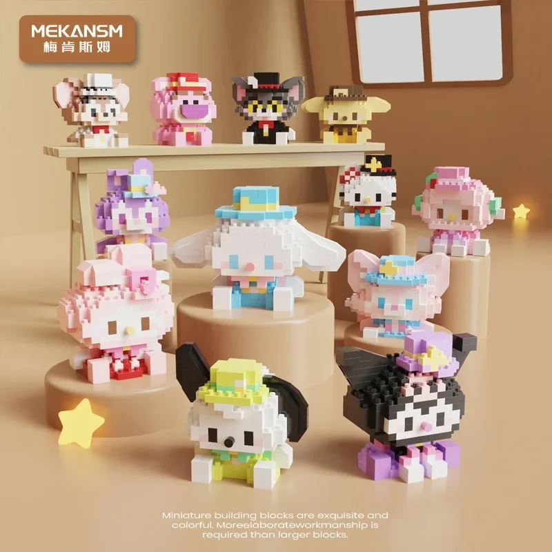 Kawaii Sanrio Panda Micro Building Blocks Hello Kitty Losto DIY 3D Model MOC Pochacco Mini Brick Figure Toys For Christmas Gift