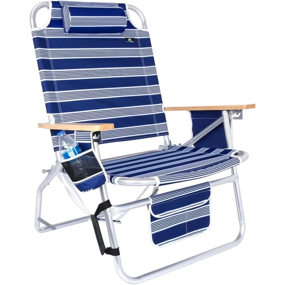 

500 Lbs XL Aluminum Heavy Duty Beach Chair for Big & Tall - 4 Reclining Positions Folding Portable Chair Chairs Accessories