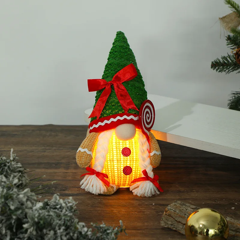 Christmas Decoration Gingerbread Man Ornaments Luminous Biscuit Man Red and Green Pointed Hat with Light Doll Pendant