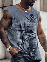 Men's Bottom Shirt Pattern Boat Rudder O Neck 3D Outdoor Street Sleeveless Printed Clothing Athletic Casual Big & Tall Tank Top