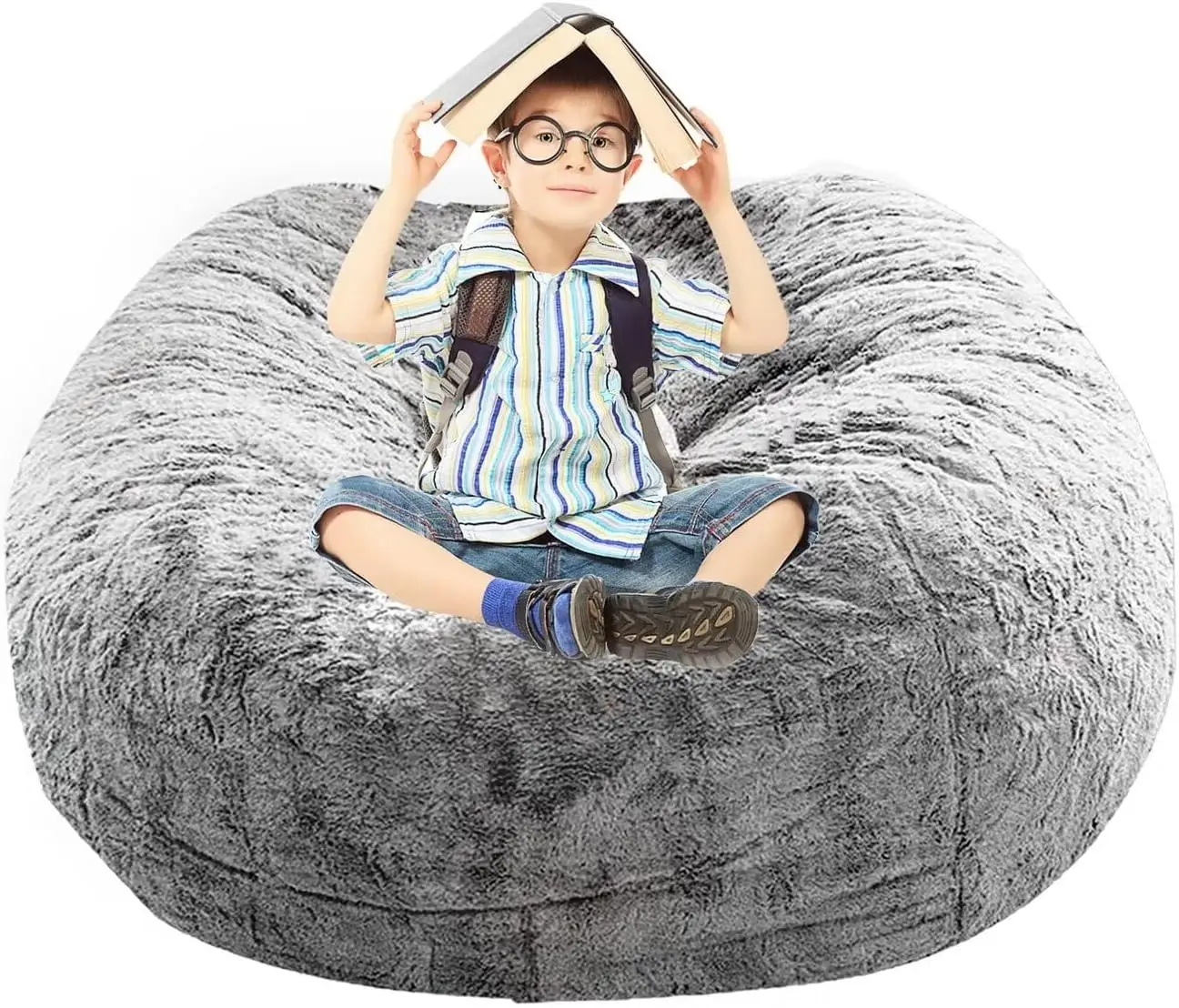 

Bean Bag Cover Comfy Beanbag Chair for Adults Without Filler Faux Fur Lazy Sofa Cover for Living Room Chairs, Grey, 3.5FT