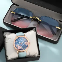 Women Fashion Watch Casual Bracelet Watches Glasses Set Ladies Simple Dial Quartz Wristwatches Dress Clock Montre Femme