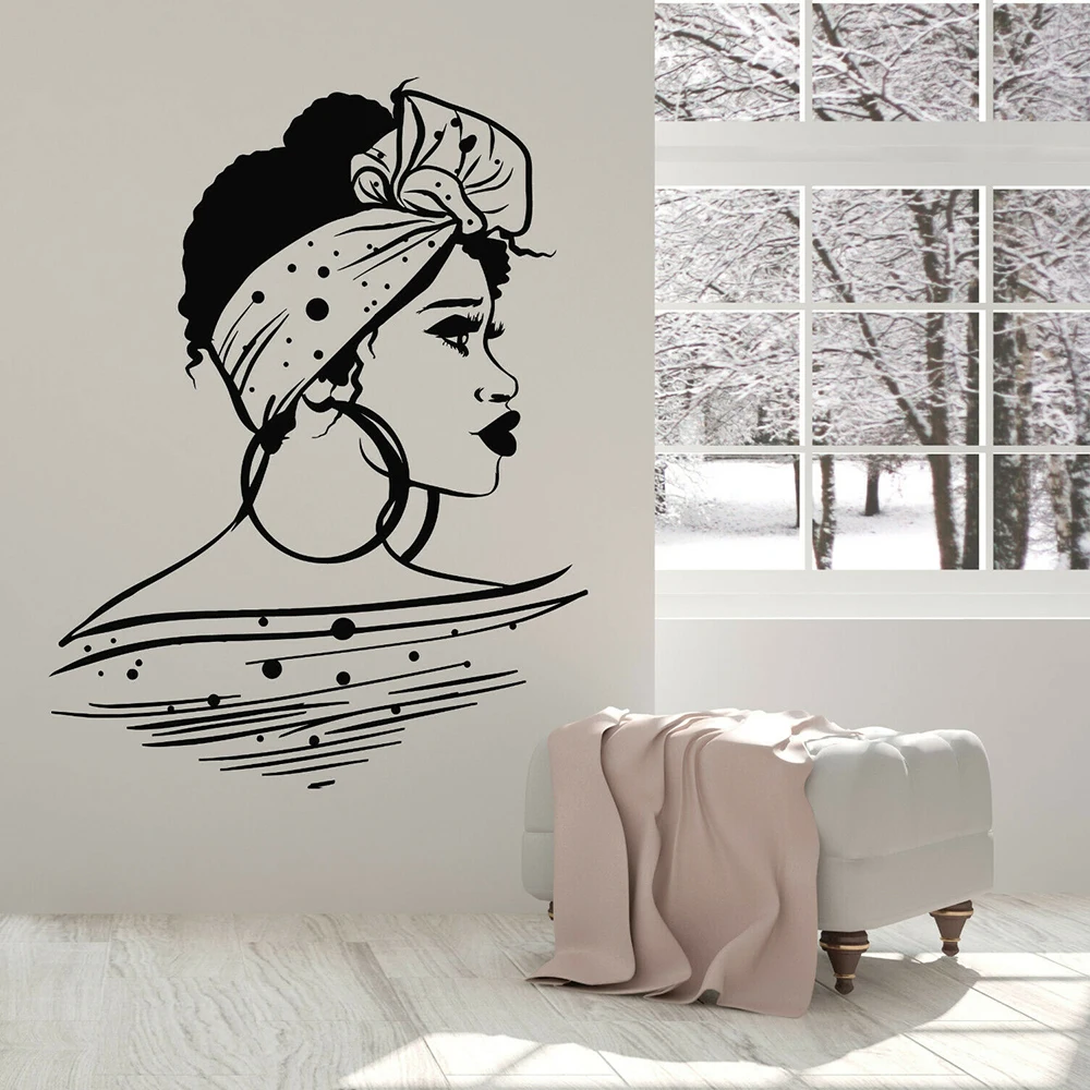 

African Woman Vinyl Wall Decal Beautiful Black Girl Woman African Hairstyle Wall Stickers Home Room Decoration Wallpaper A328