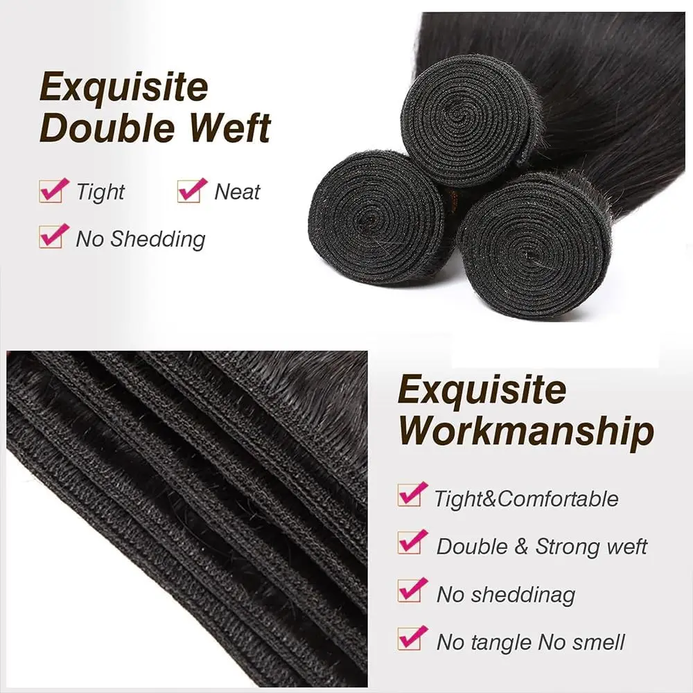 Fasci di tessuto per capelli umani lisci da 32 pollici 16 Un colore naturale brasiliano Estensione dei capelli umani grezzi al 100% 3/4/5 pezzi Trama di fasci