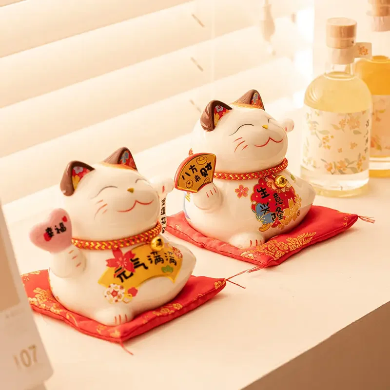Удачный кот, автоматические ручные качели, украшение для домашнего рабочего стола, офисное керамическое милое украшение, стол кассира, маленькие подарки