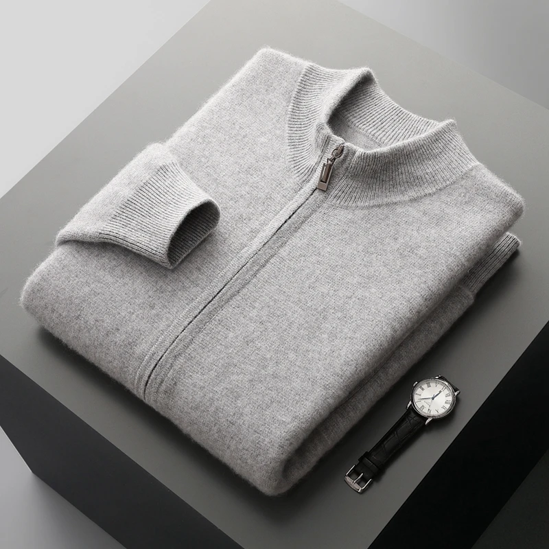 

MVLYFLRT Men's Fashionable Casual Merino Wool Knitted Suit Half Height Zipper Cardigan Pencil Pants Tracksuit Comfortable Fit