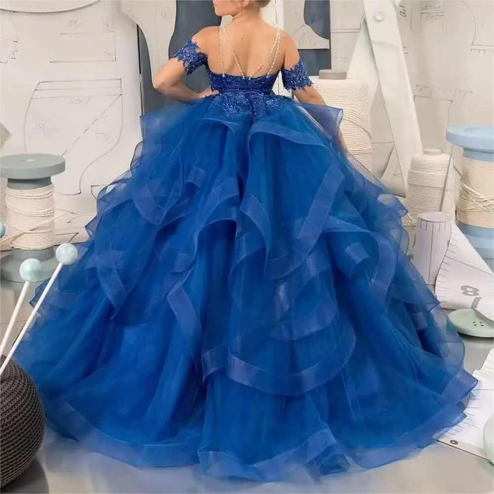 زهرة فتاة الدانتيل والتطريز حزب رسمي الاحتفال ثوب زائد حجم الطبقات الشيفون، الأميرة عيد ميلاد الرقص ثوب، فستان بالتواصل #2