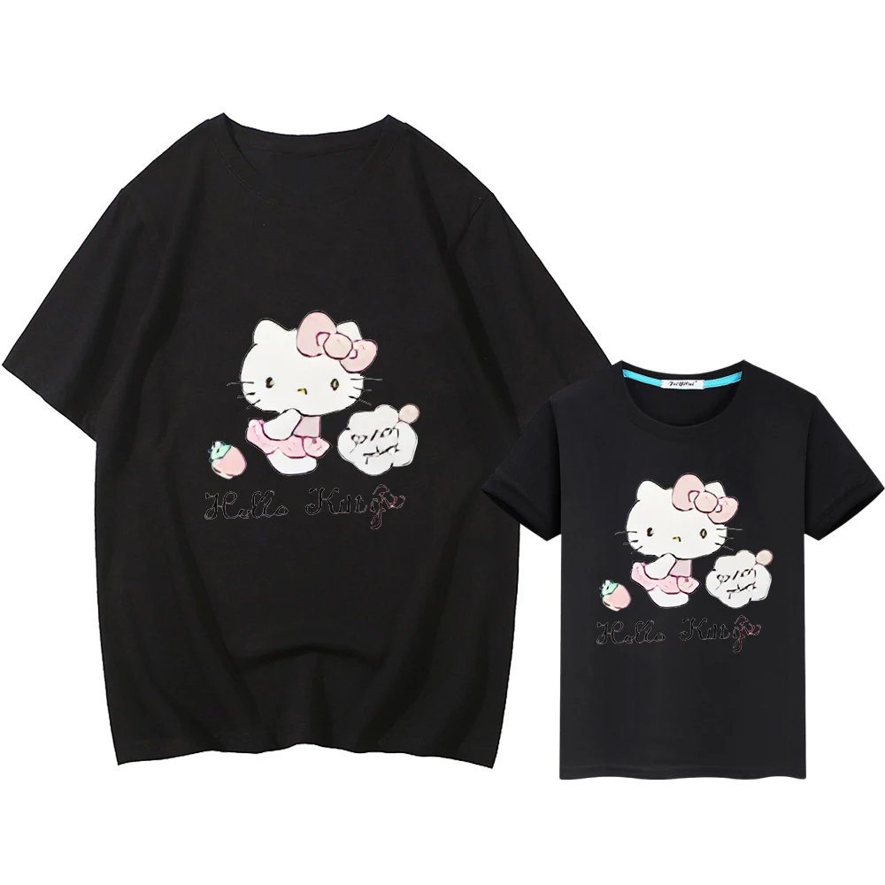 

hello kitty Print 100%Cotton boys girls T-shirt Men women Anime Short y2k mommy daughter matching clothe family matching outfits