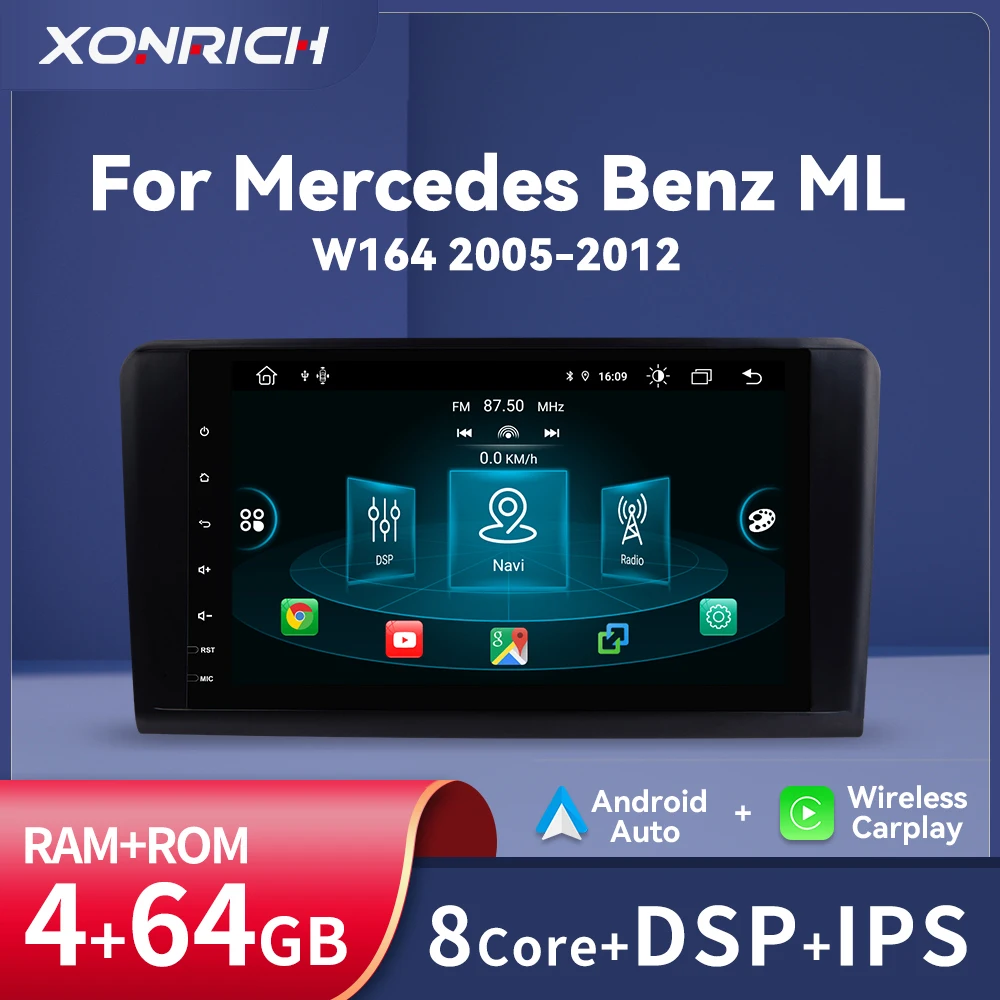 Carplay 4GB Android 12 Car GPS Multimedia For Mercedes Benz ML GL W164 ML350 ML500 GL320 X164 ML280 GL350 GL450 Navigation DSP