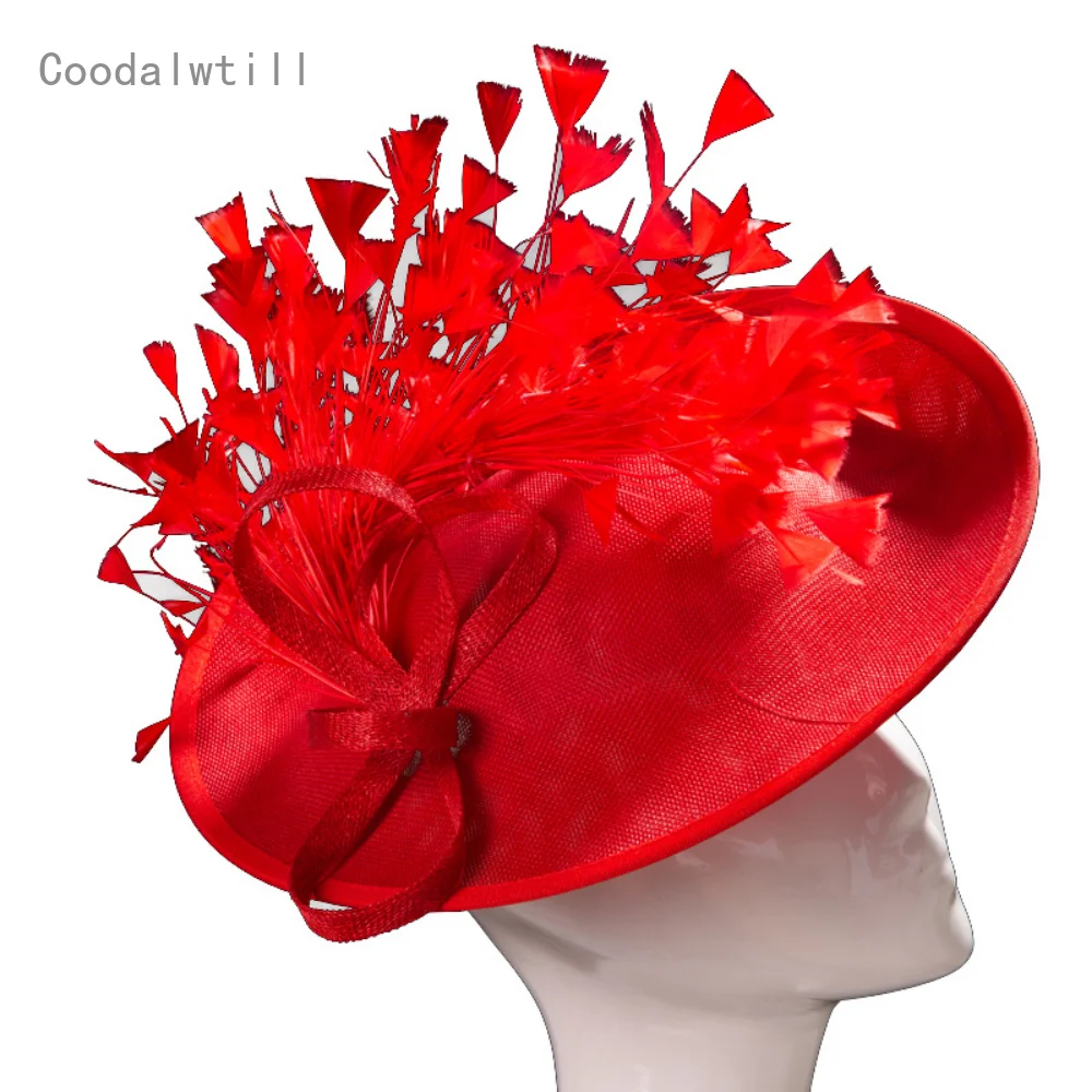 Red Feather Fascinator Headpiece For Women Wedding Hat Church Party Headwear Ladies Kenducky Fascinators Hair Clip Millinery