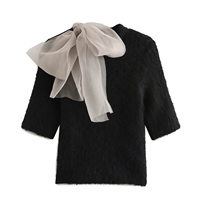 Rindu TRAF 2024 Women's Organza Bow Decorated Pullover Sweater Knit Top Womens Clothing Tops Winter Clothes Pullovers
