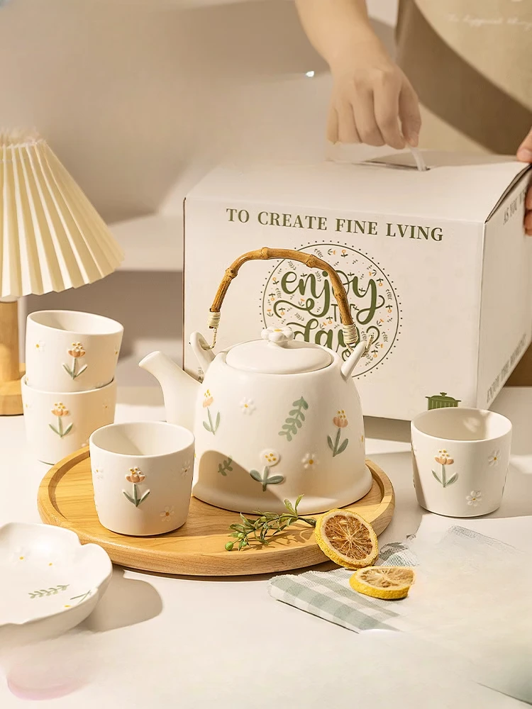 

Small daisy brewing teapot set brewing teapot new wedding gift souvenir tea set gift box Teaware Sets