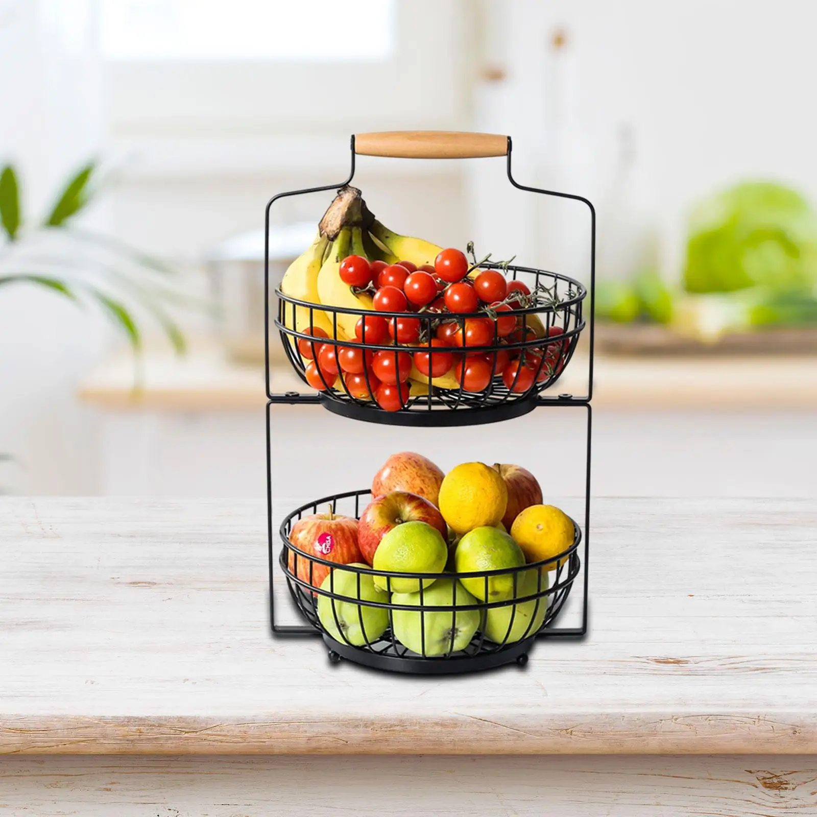 2 Tiered Fruit Basket Iron Wire Storage Basket Multifunctional Space Saver Fruit