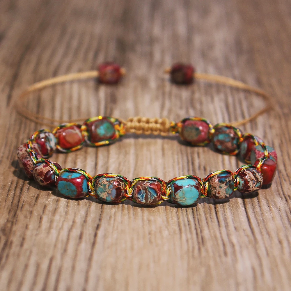 1pcs New Natural Stone Red-Blue Emperor Stone Free-Form Colorful Thread Fashion Beaded Bracelet