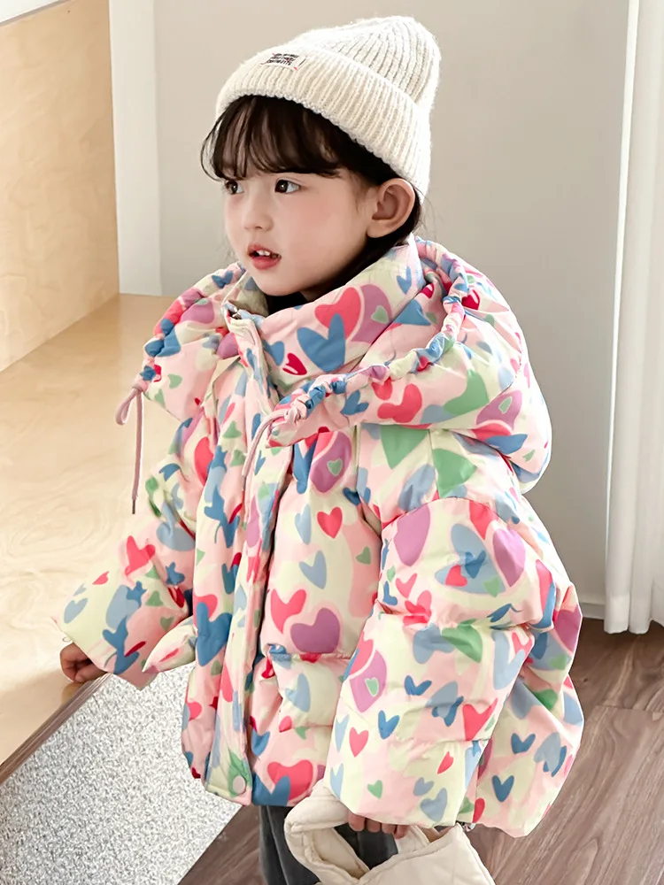 2024 New Winter Girls White Duck Down Jacket Children Cute Printed Hooded Warm Down Coat y1391 image 5