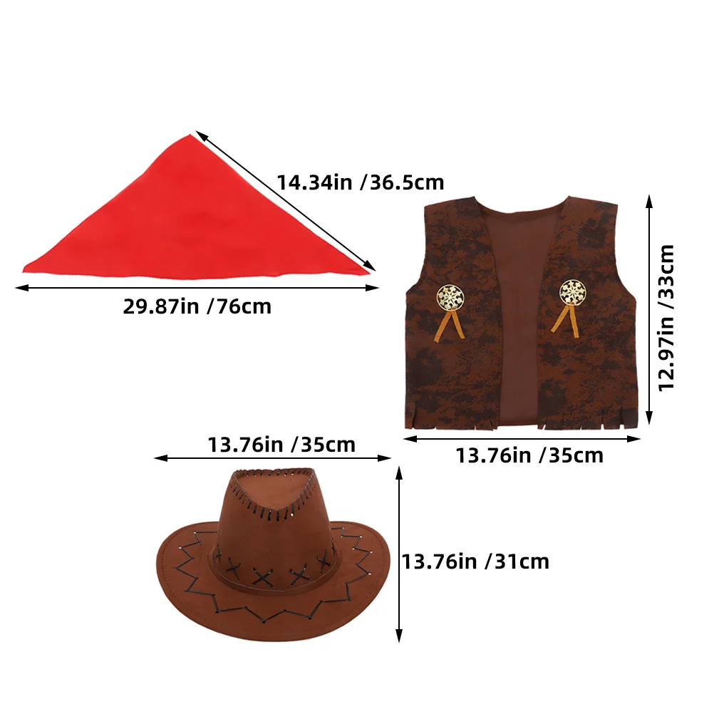 1Set Kids Cowboy Kostuum Set Inclusief Bandana Vest Hoed Halloween Cosplay Party Western Outfit voor Peuters Jongens Meisjes Thema