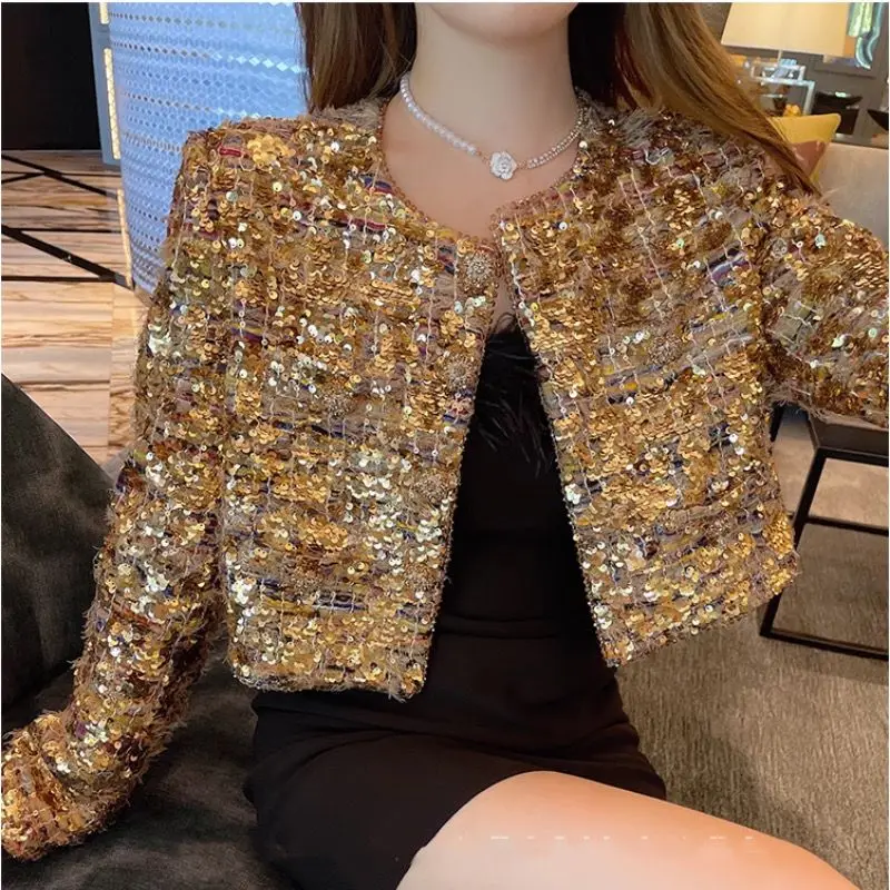 سترة لامعة للنساء معطف صغير للربيع والخريف للسيدات 2026 بلوزة راقية جديدة #4