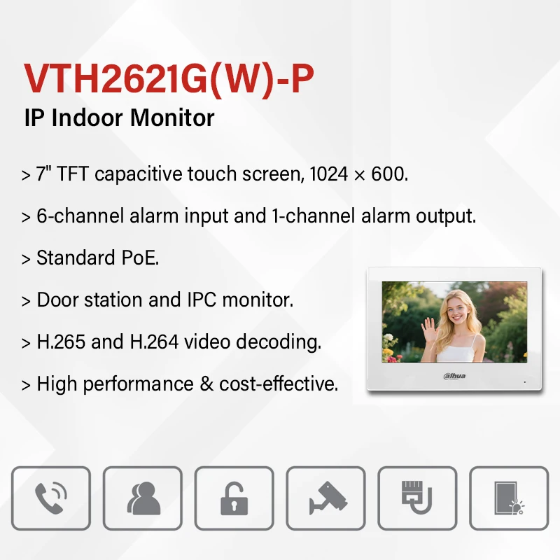 شاشة Dahua IP الداخلية PoE 7 بوصة شاشة اتصال داخلي عبر الفيديو VTH2621GW-P محطة الباب وشاشة كاميرا IP رقمية كاملة MultiLang H.265